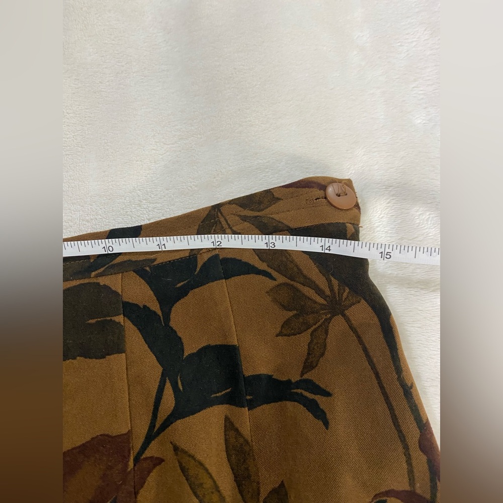 VTG Stonebridge Boho Maxi Skirt Leaf Brown Navy Gold Earthy Aesthetic Slit 8P - Picture 3 of 13